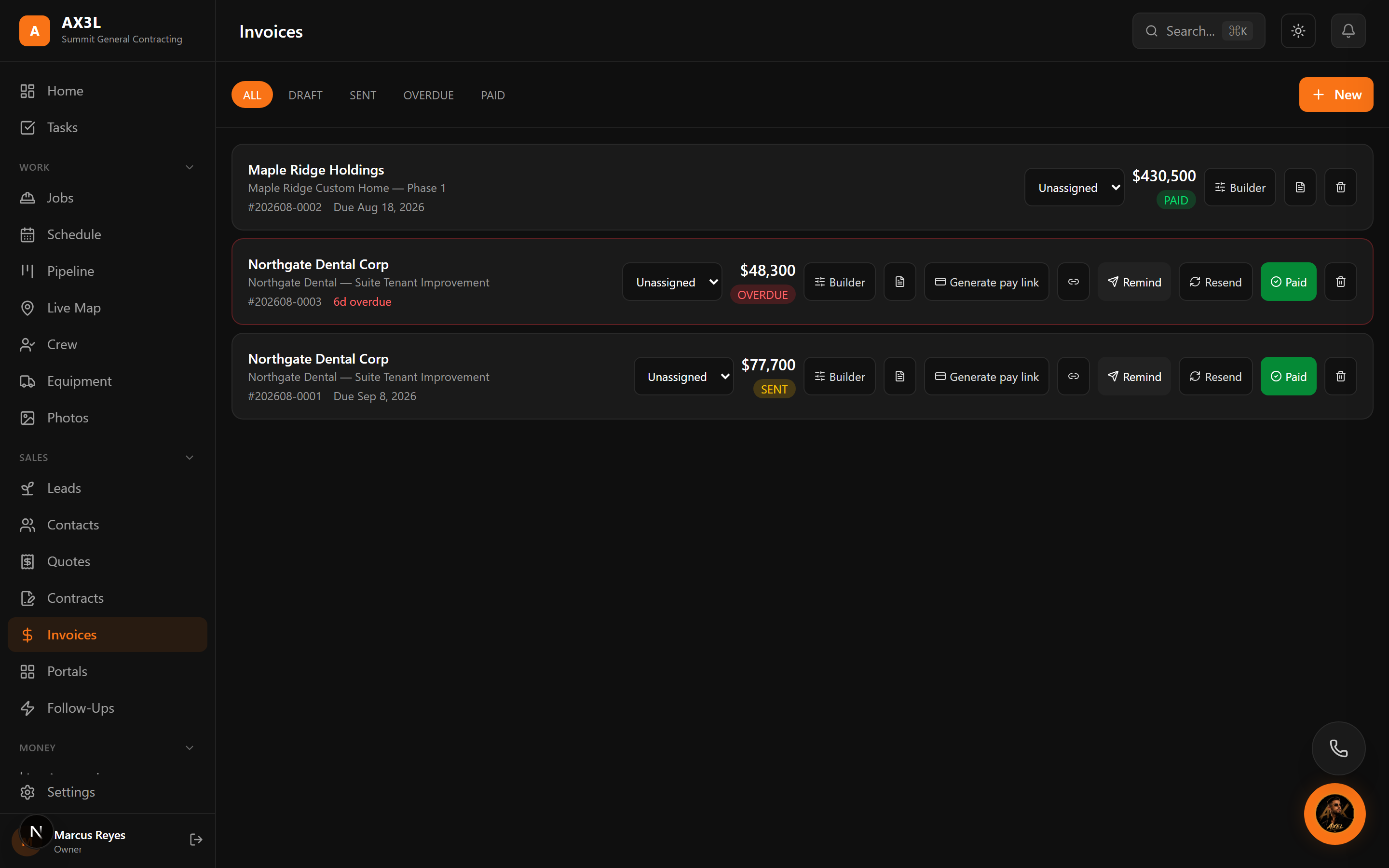 AX3L invoices screen