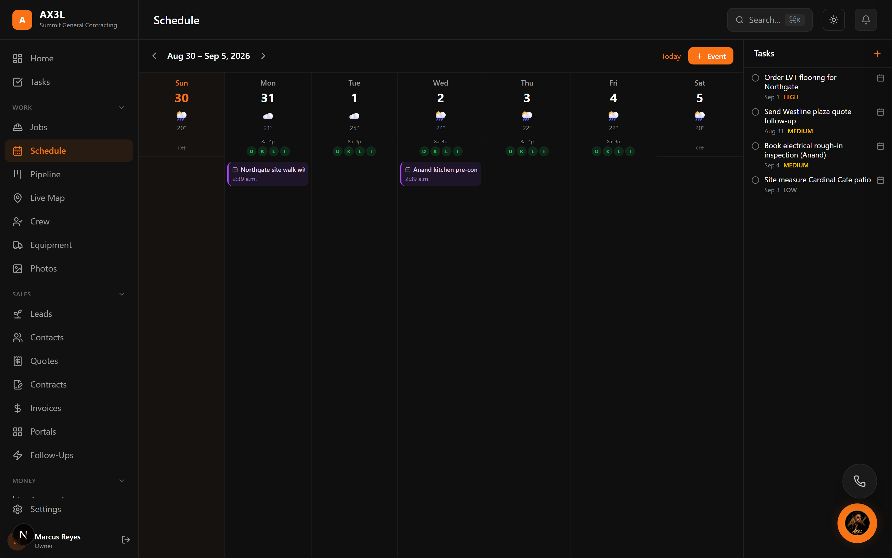 AX3L schedule screen